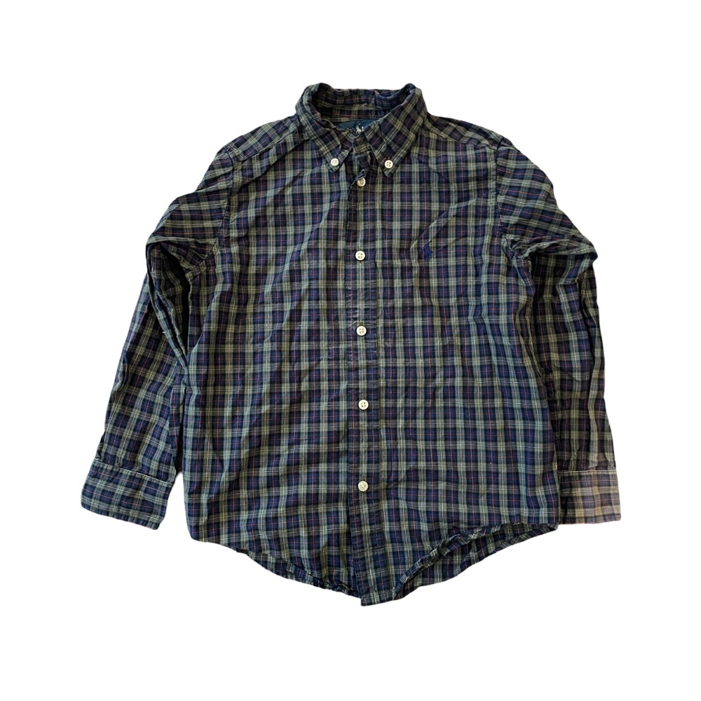 GUC Ralph Lauren Boys 6 Blue and Green Plaid Button-Down Shirt